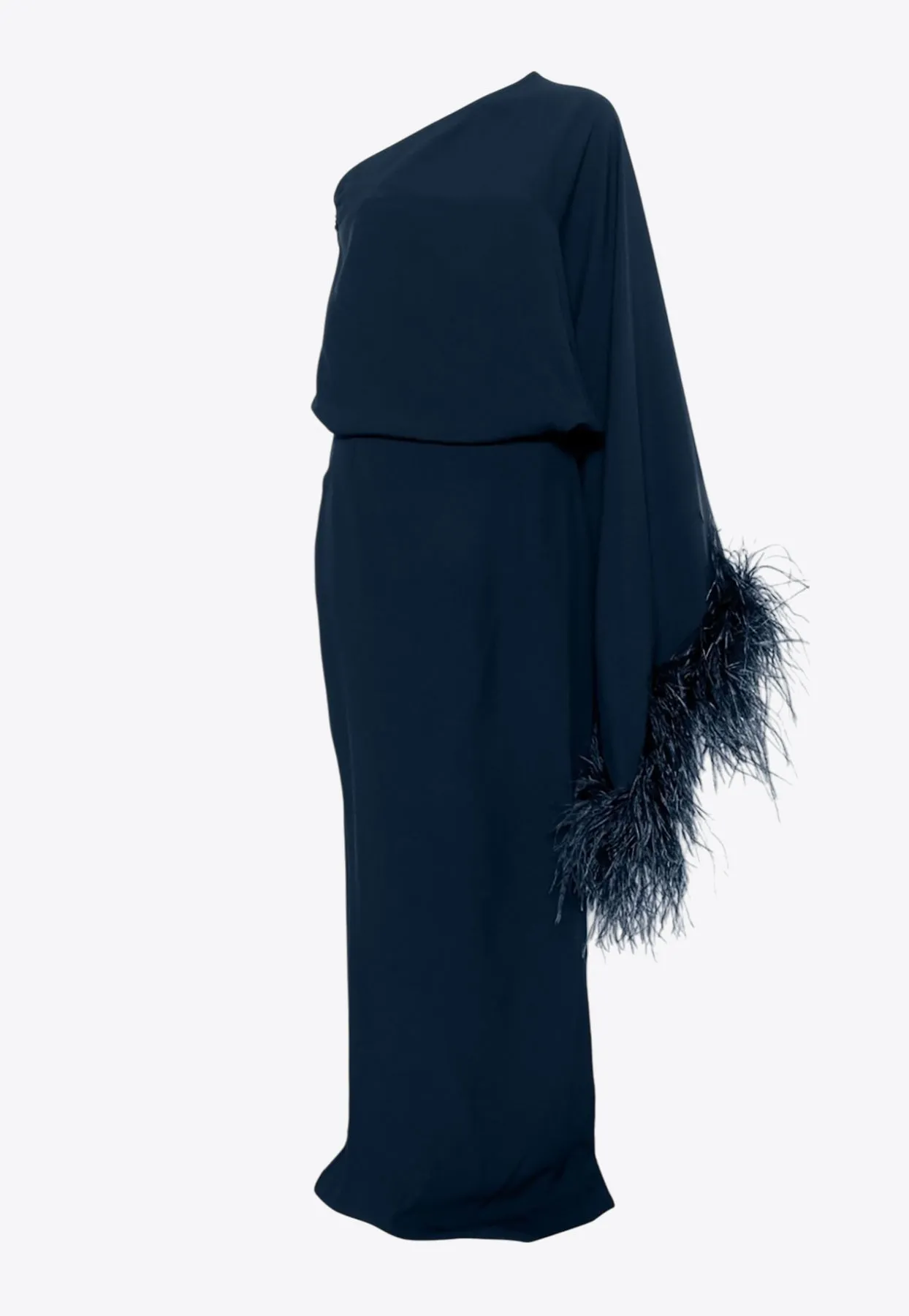 Eternity One-Shoulder Feather-Trimmed Maxi Dress