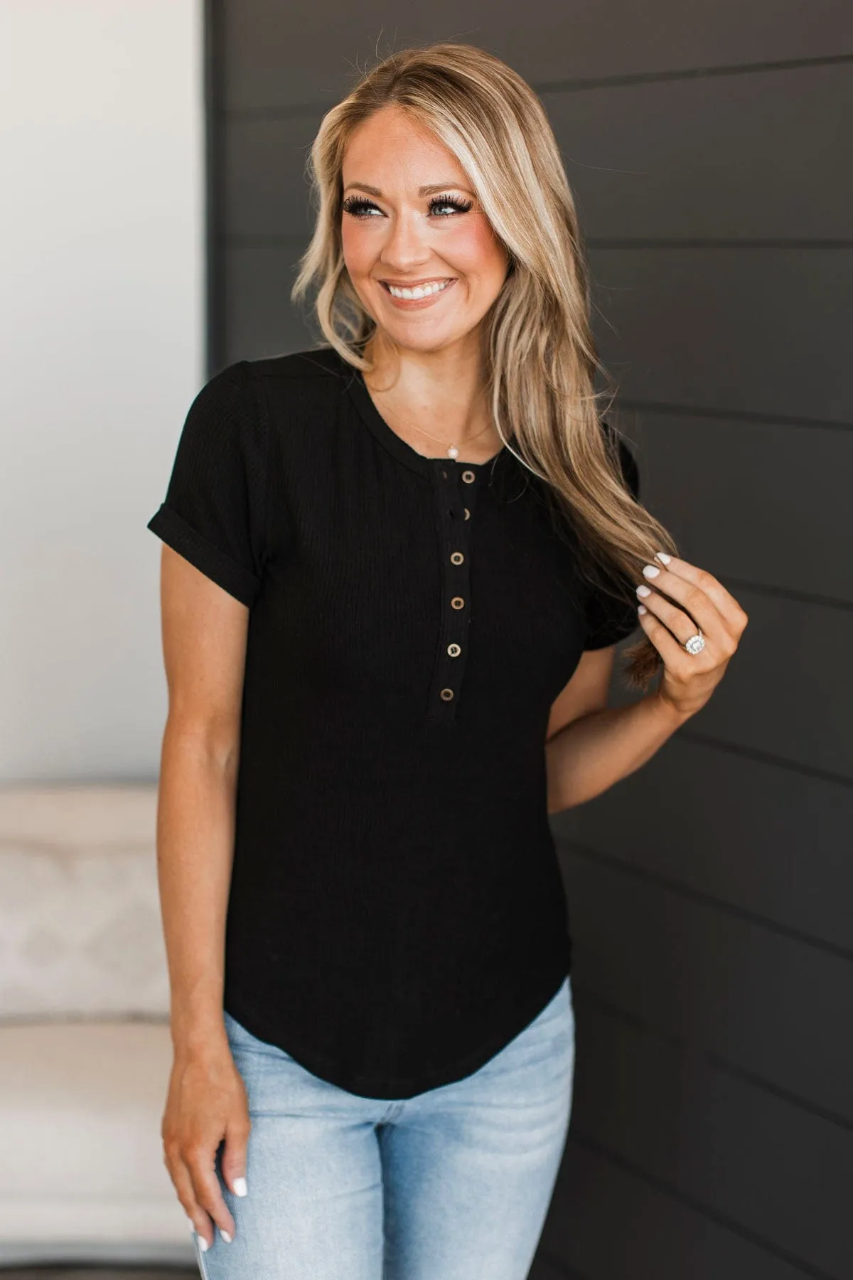 Ribbed Knit Button Top