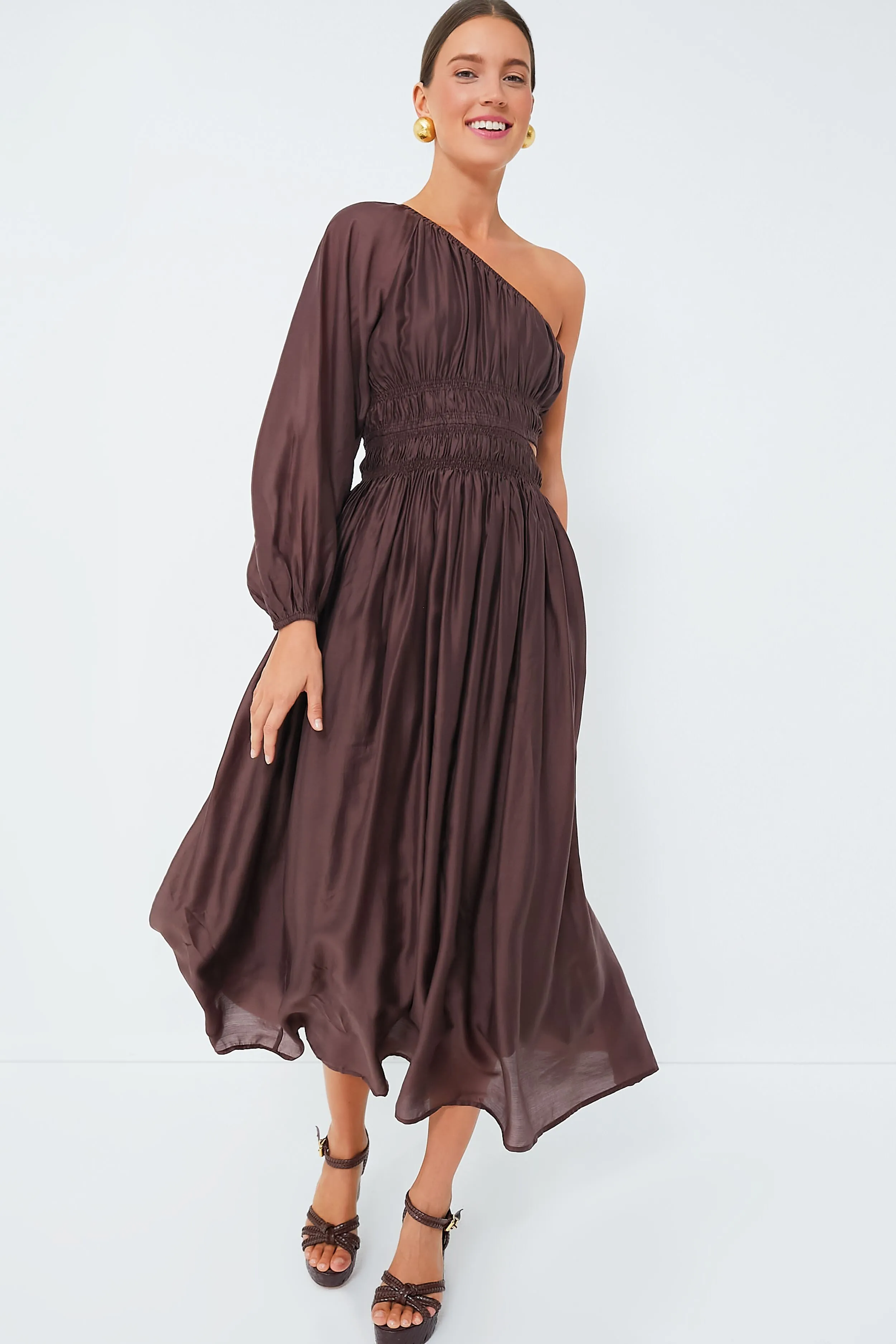 Exclusive Chocolate One Shoulder Maxi Dress