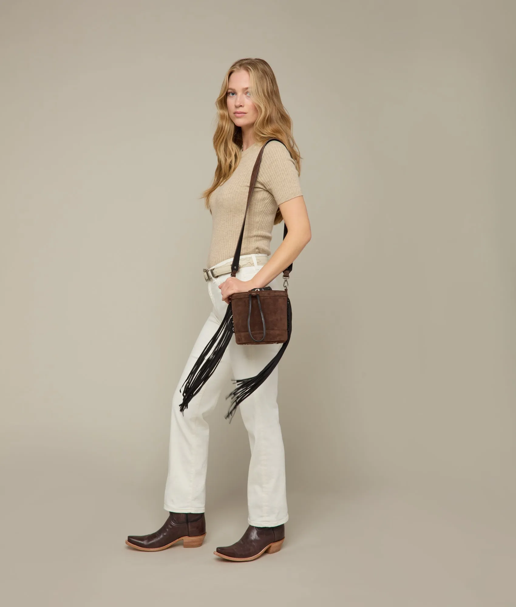 Fallon Fringe Bucket Bag :: Brown