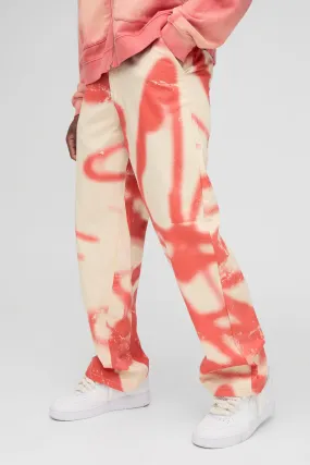 Fixed Waist Relaxed Twill Graffiti Printed Trousers