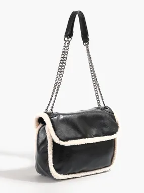 Flap Textured Fleece Shoulder Bag