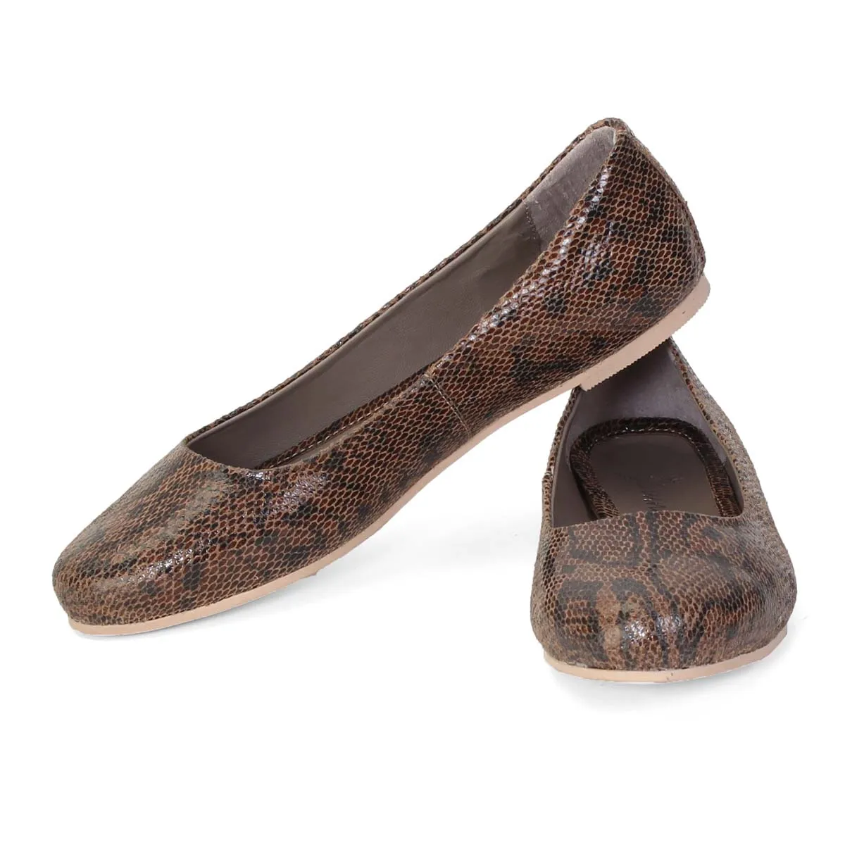 Flat Women's Snake Print Leather Ballerinas