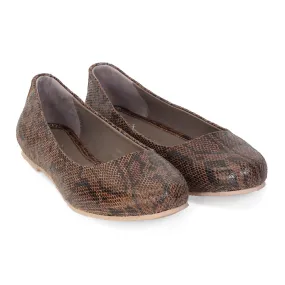 Flat Women's Snake Print Leather Ballerinas