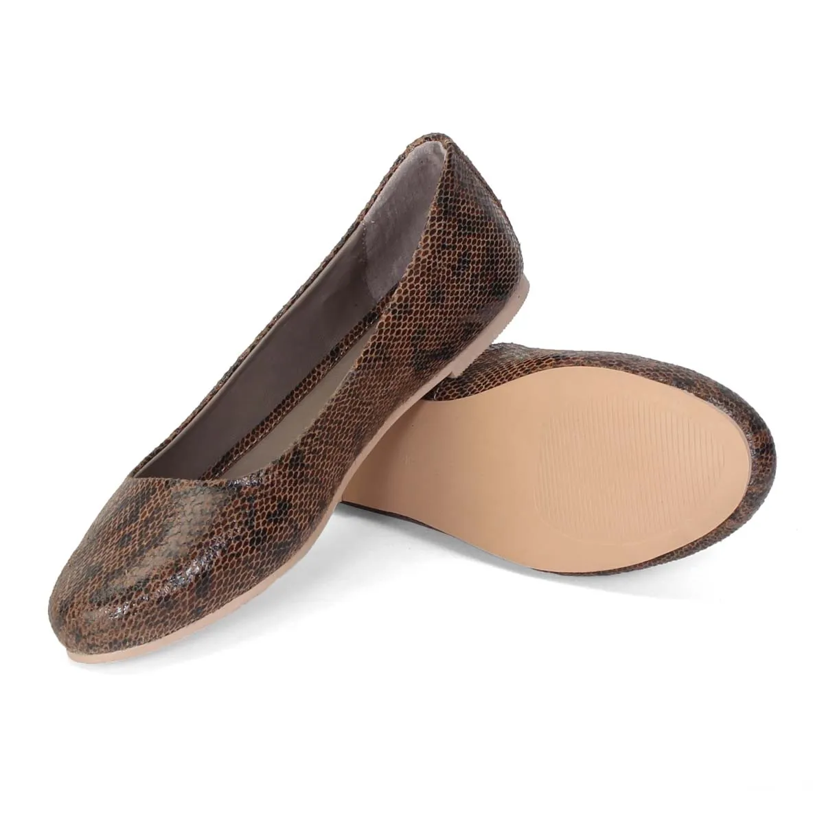 Flat Women's Snake Print Leather Ballerinas