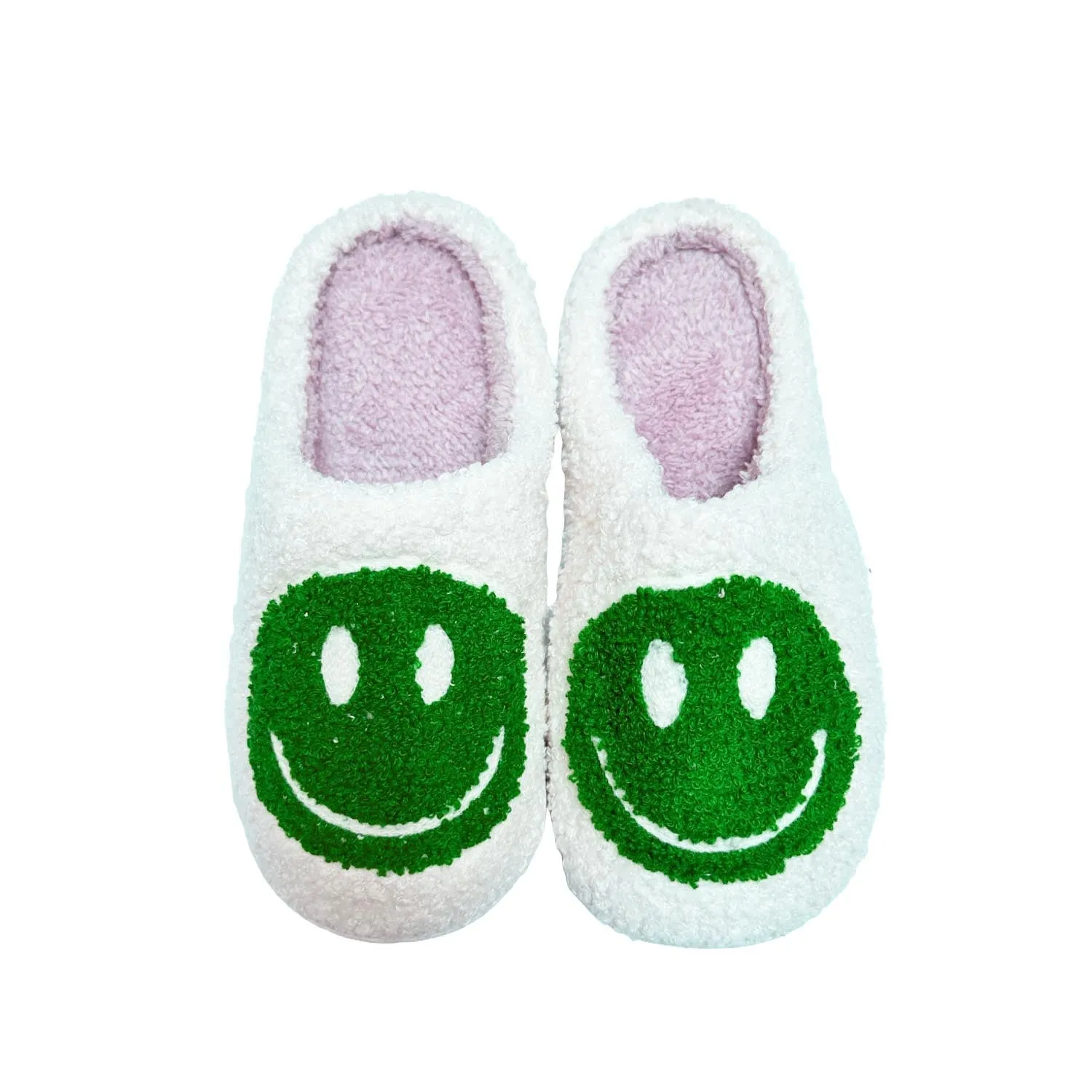 FLOOF Fluffy Smiley Face Slippers in Green