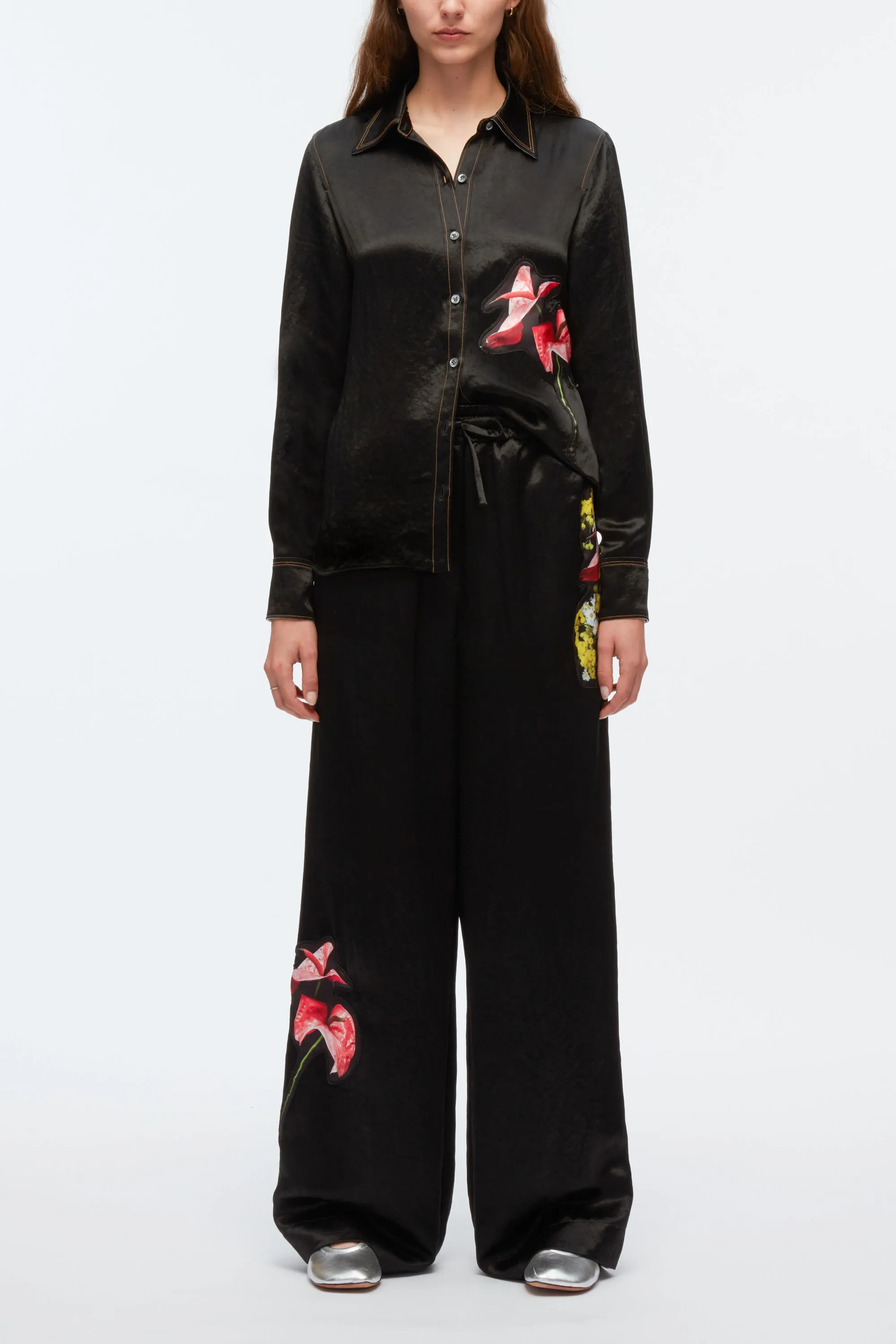 Floral Bouquet Appliqué Pajama Trousers