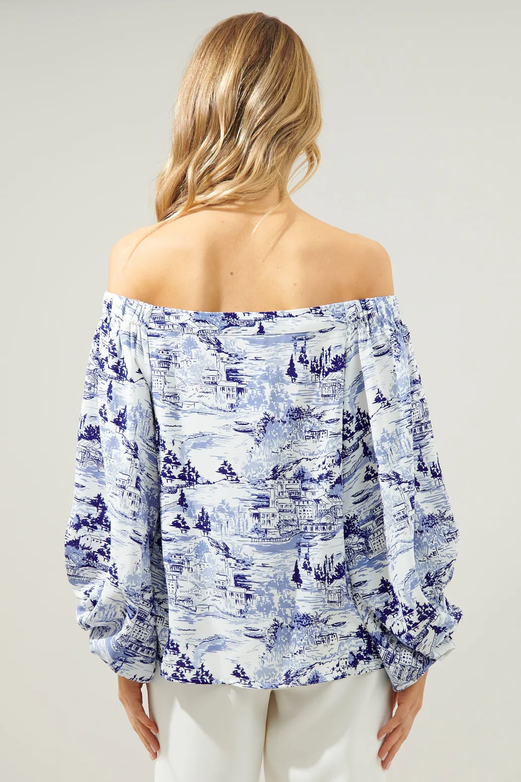 Francine Toile Sky Off the Shoulder Balloon Sleeve Top