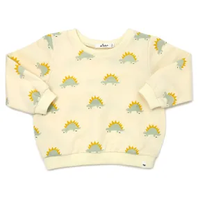 French Terry Brooklyn Boxy Sweatshirt Mist Stegosaurus Print Vanilla.