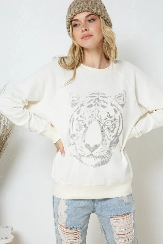 Tiger Studded Star Sweatshirt in French Terry