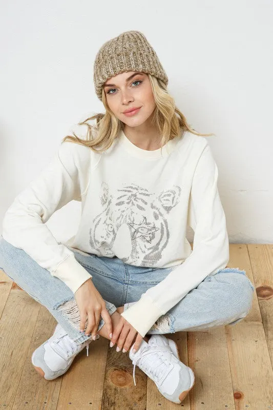 Tiger Studded Star Sweatshirt in French Terry