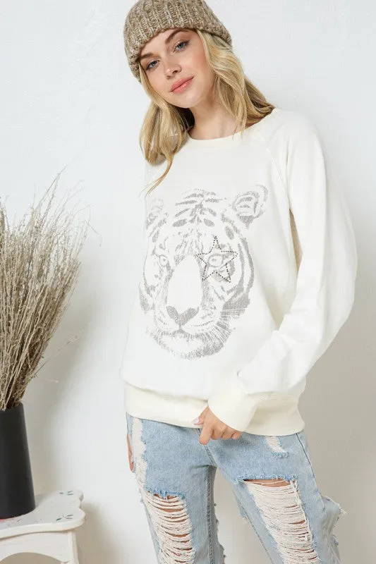 Tiger Studded Star Sweatshirt in French Terry