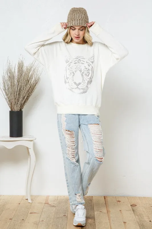 Tiger Studded Star Sweatshirt in French Terry