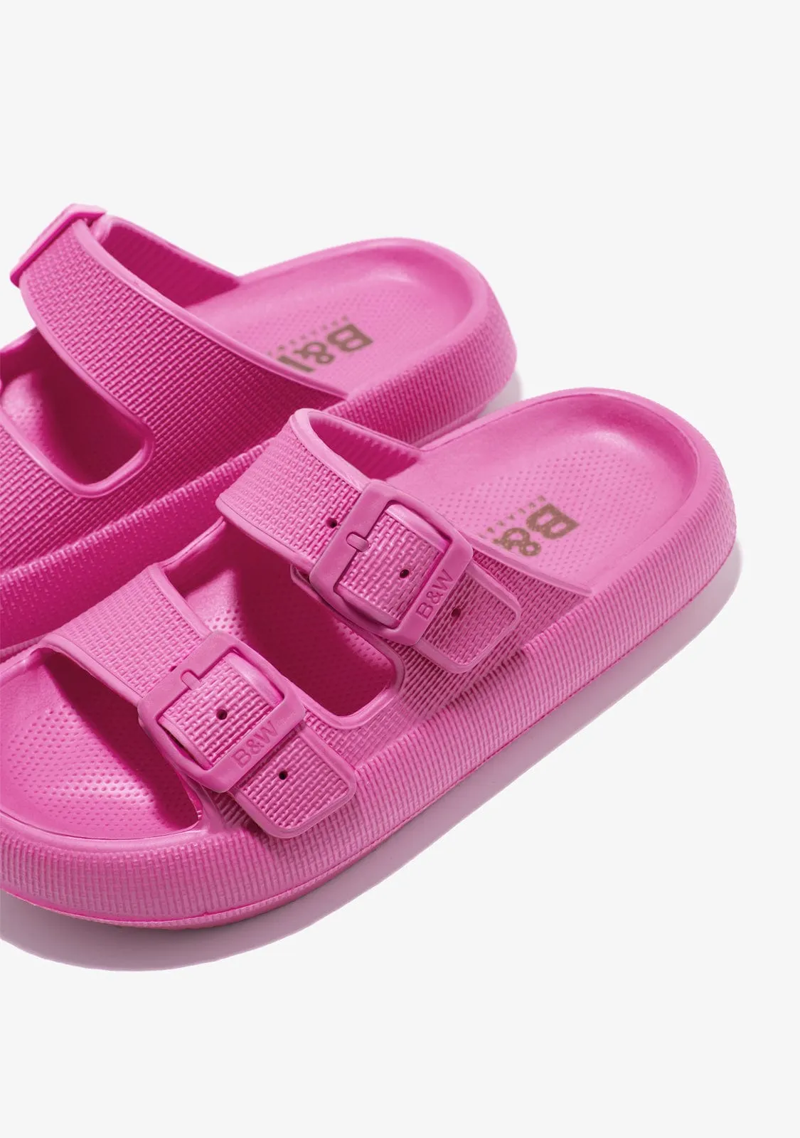 Fuchsia Double Buckle Slides