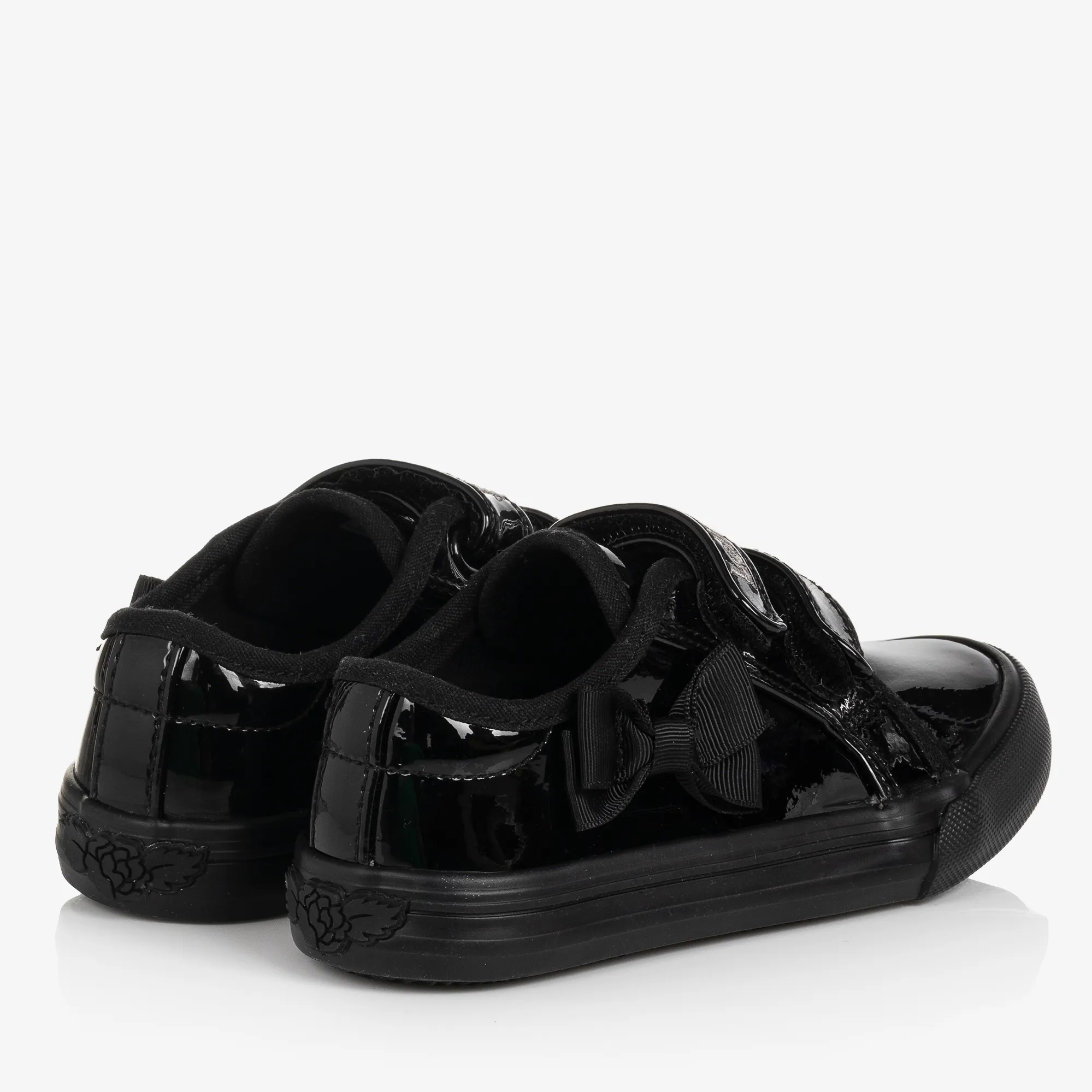 Girls Black Patent Velcro Trainers