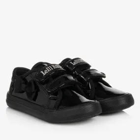 Girls Black Patent Velcro Trainers