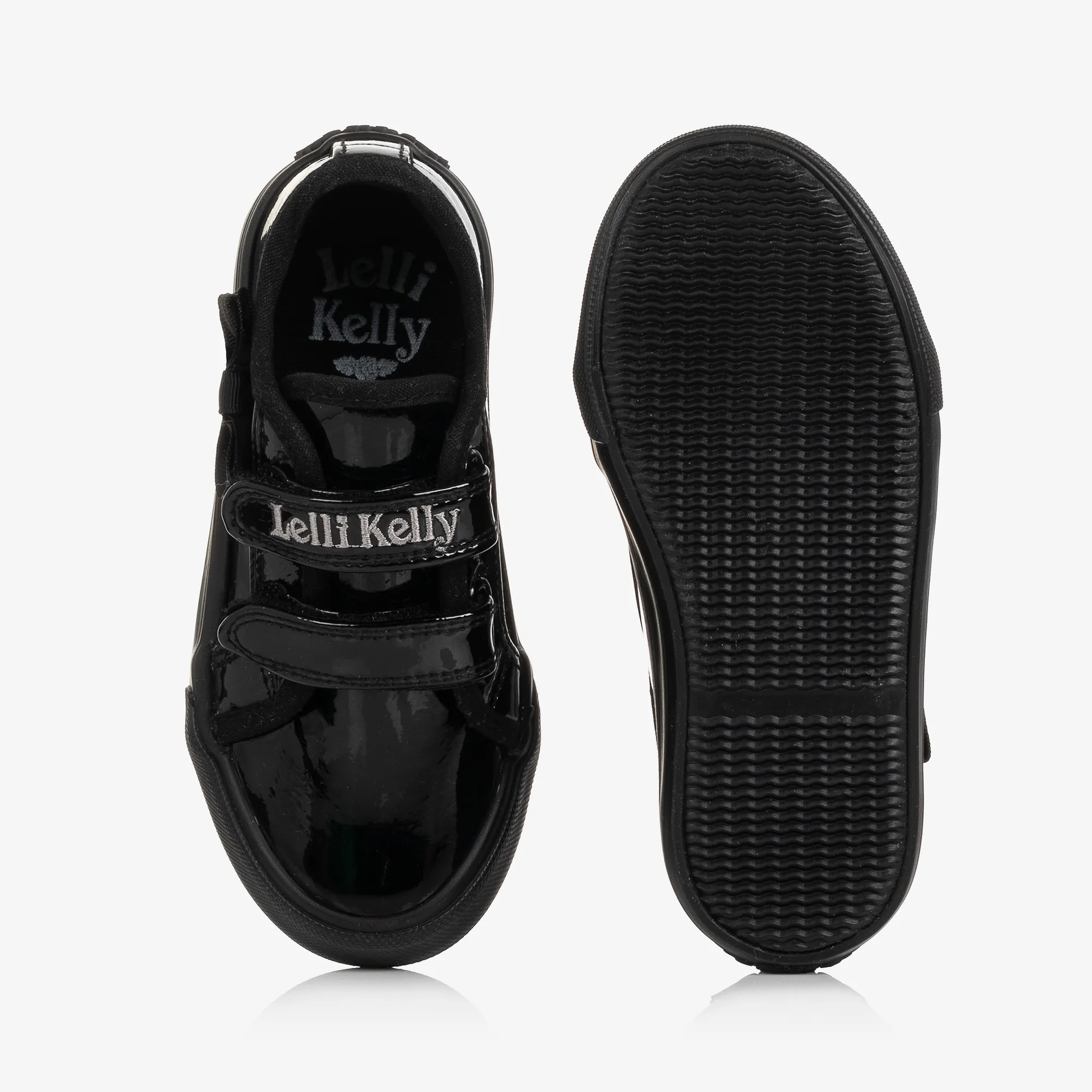 Girls Black Patent Velcro Trainers