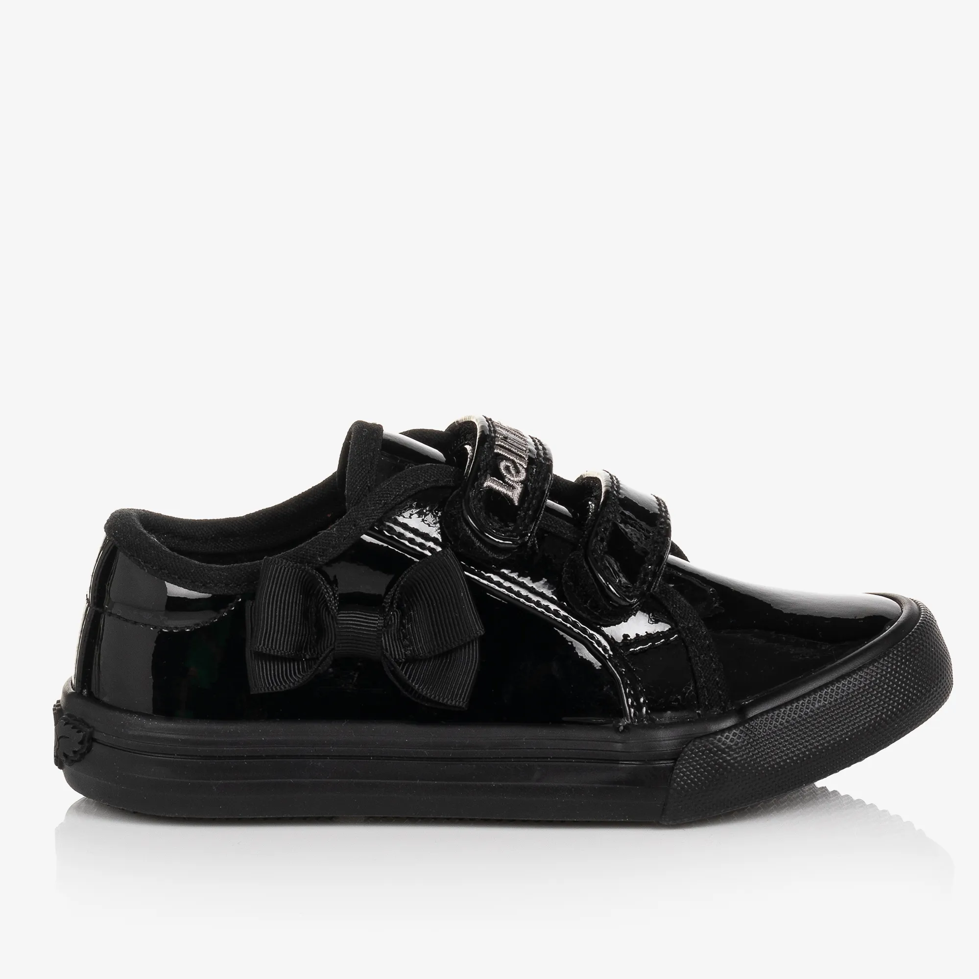 Girls Black Patent Velcro Trainers