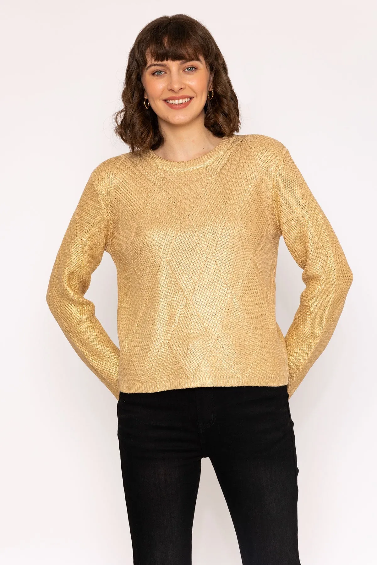 Gold Basket Stitch Knit Jumper