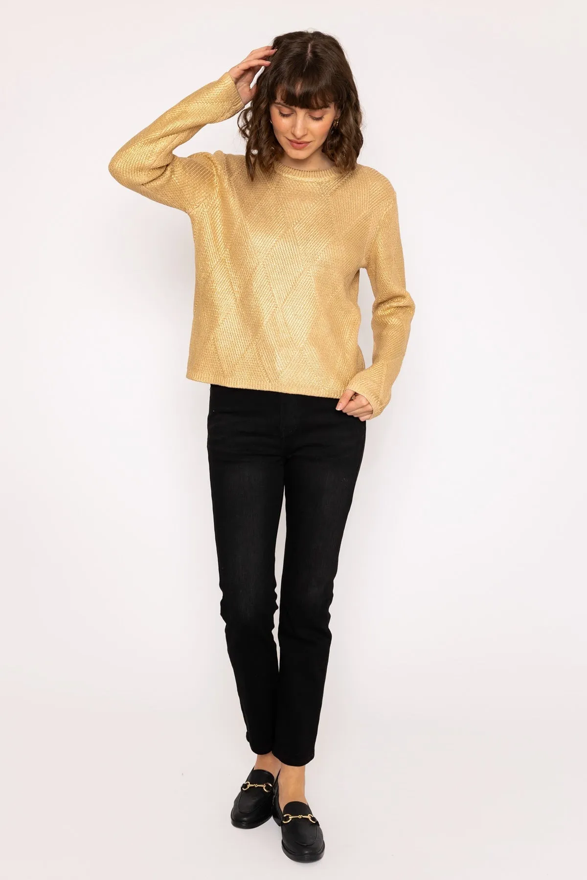 Gold Basket Stitch Knit Jumper