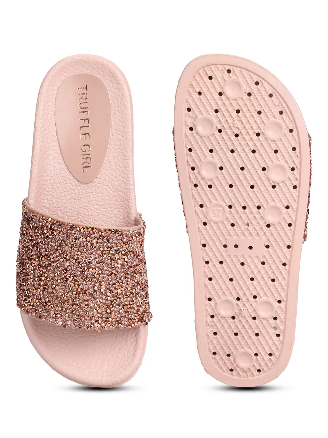 Gold PU Glitter Slides