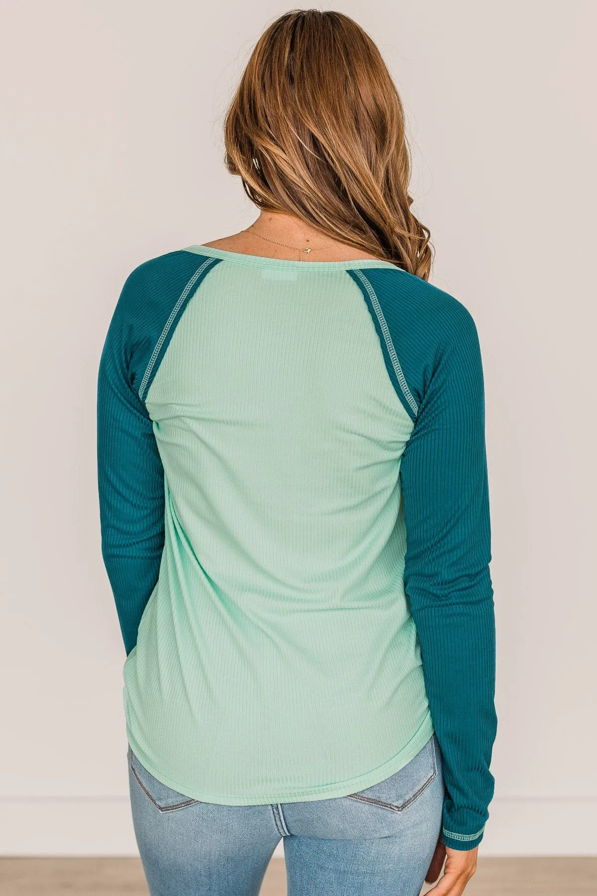 Mint & Teal Button Knit Top