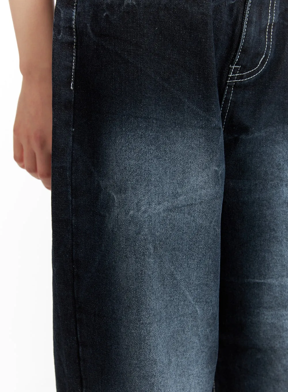 Graphic Dark Washed Baggy Jeans with Lettering Design CM412