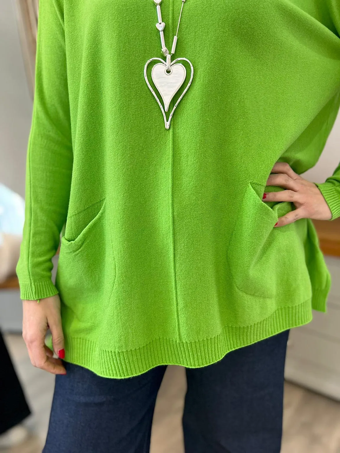 Green Double Pocket Knit Top Chloe