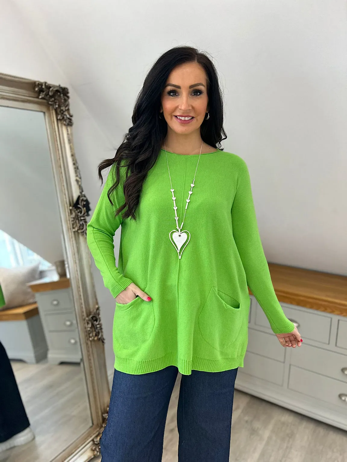 Green Double Pocket Knit Top Chloe