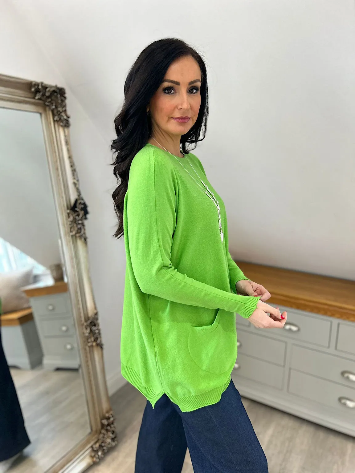 Green Double Pocket Knit Top Chloe