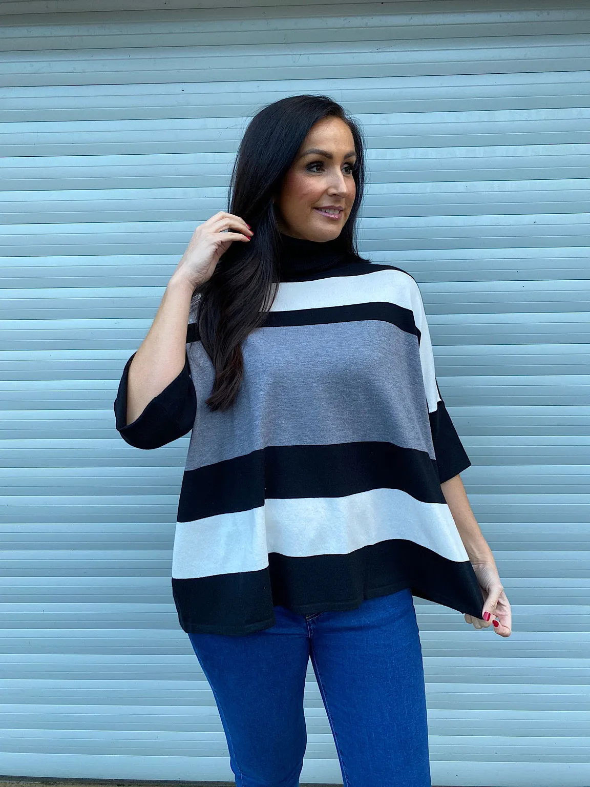 Grey Folded Sleeve Knit