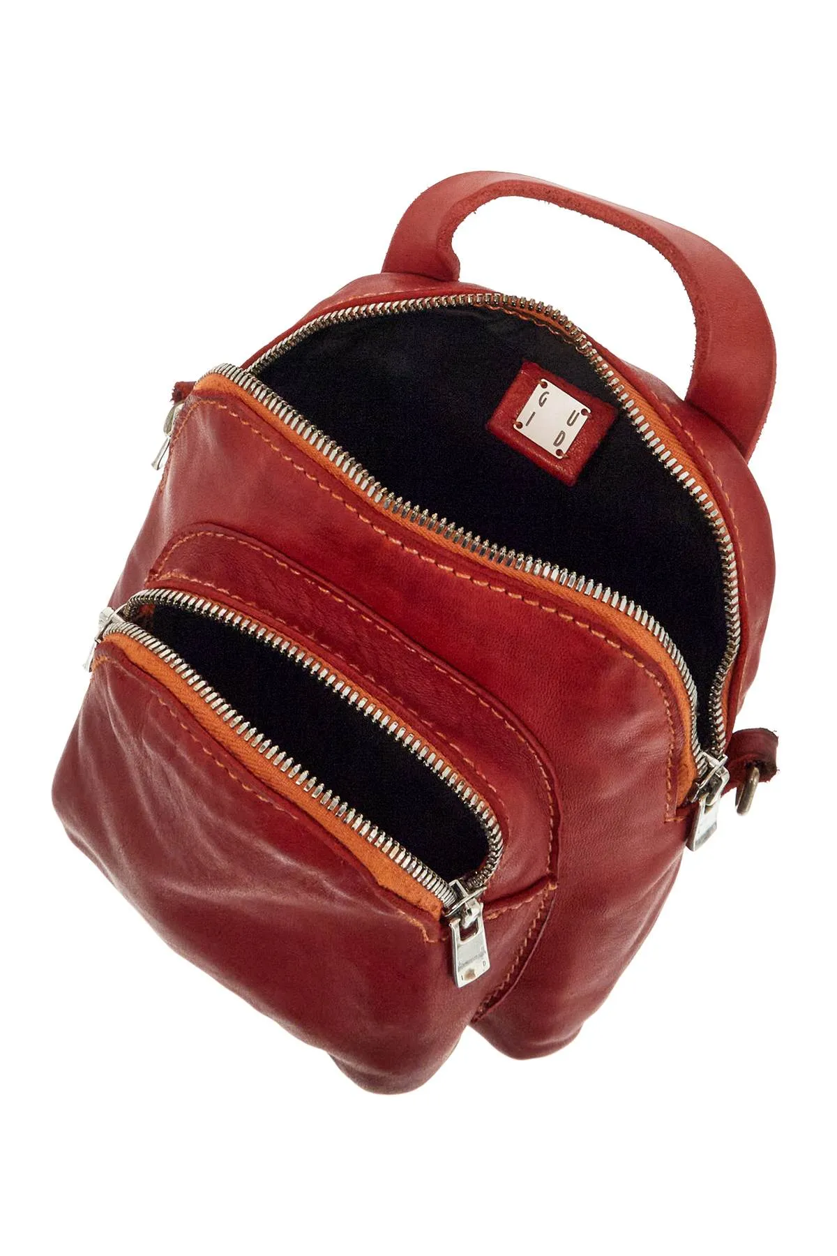 Guidi Mini Red Leather Backpack Handcrafted With Adjustable Shoulder Strap And Front Pockets