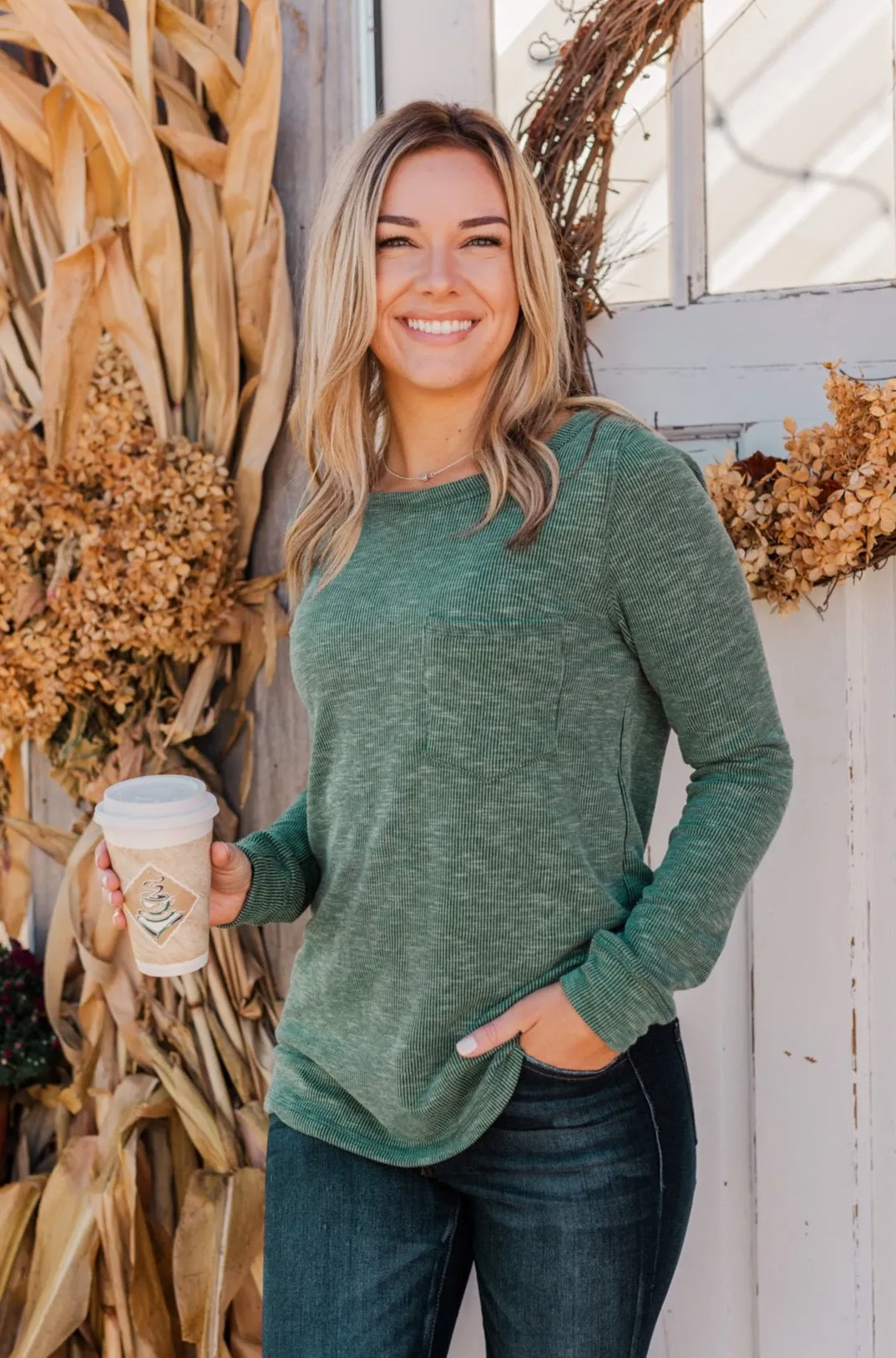 Forest Green Knit Pocket Top