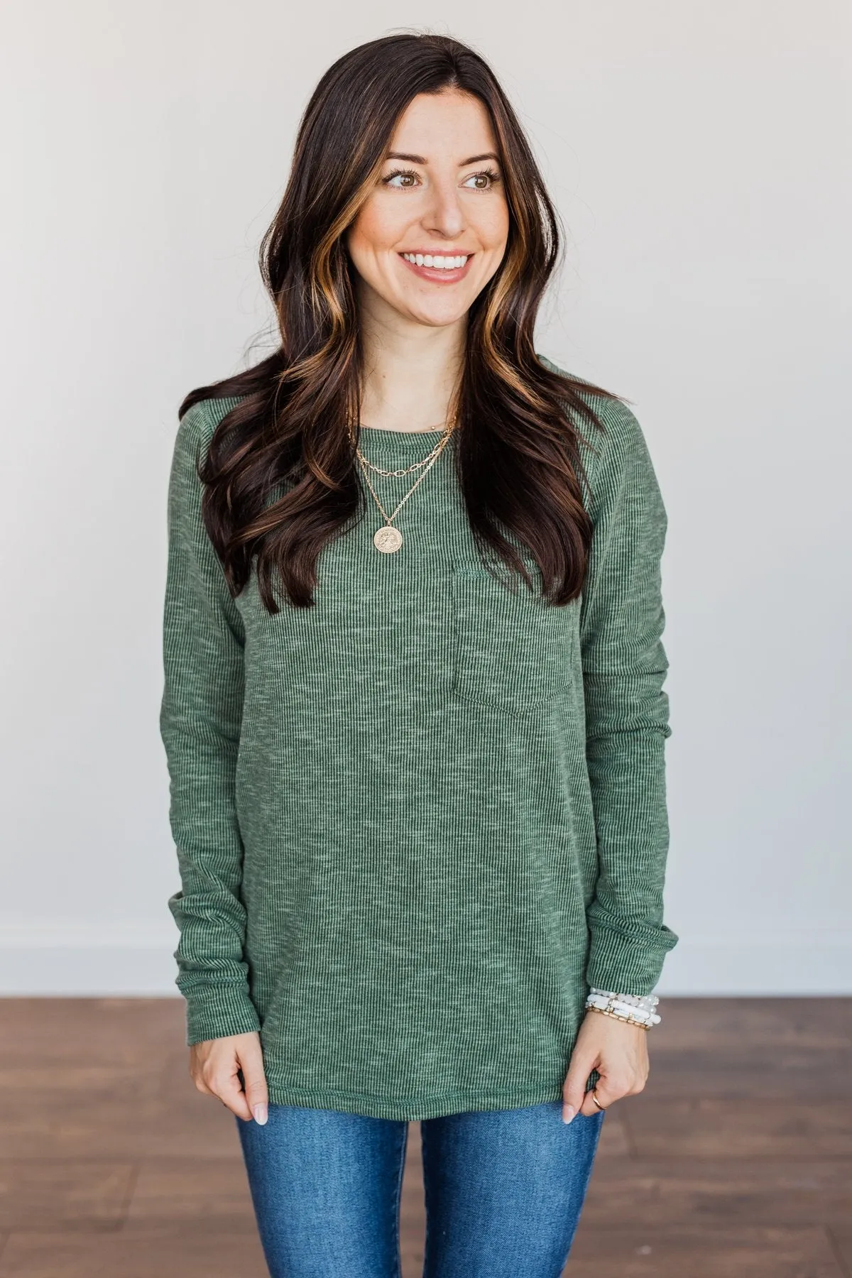 Forest Green Knit Pocket Top