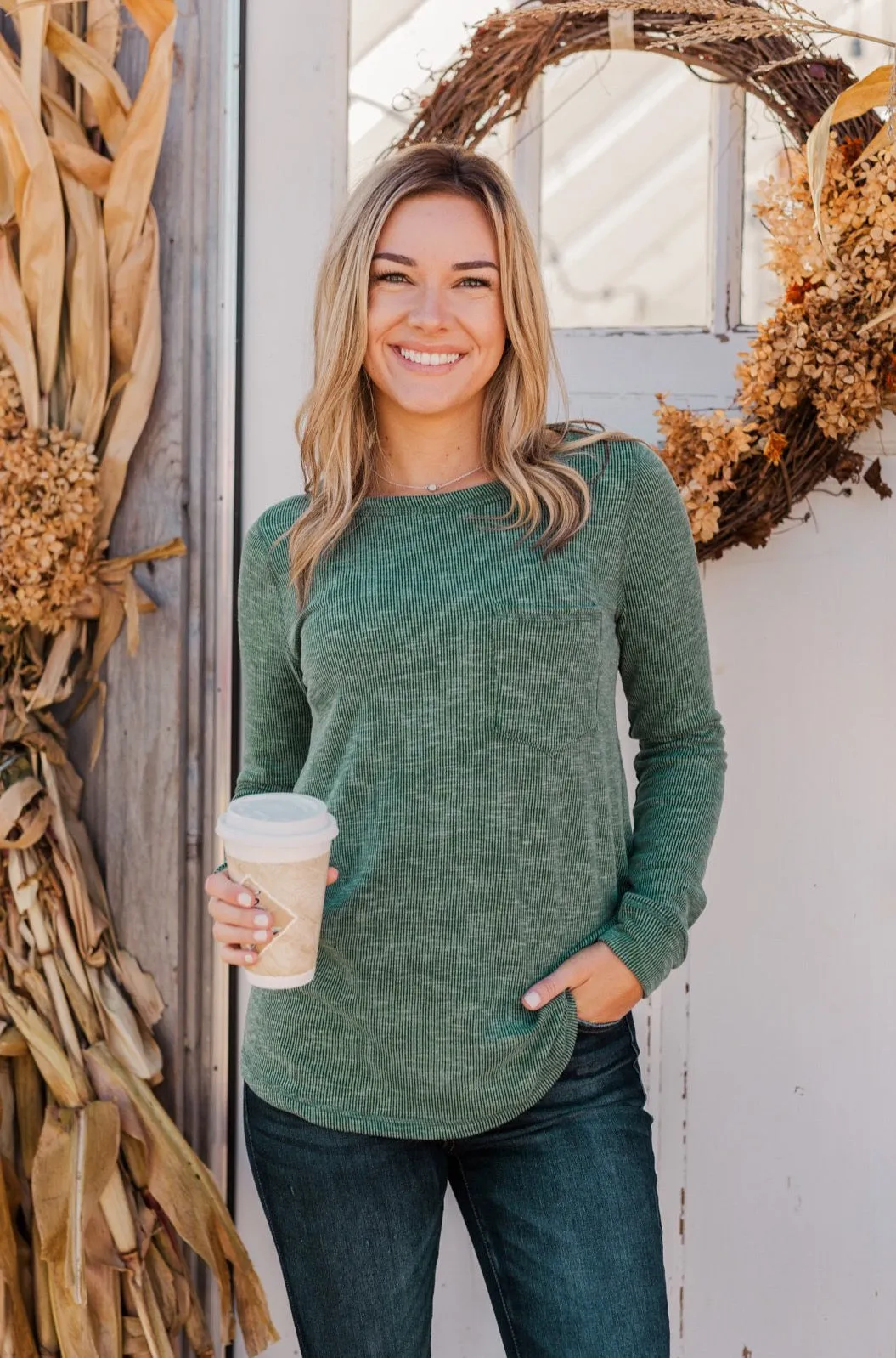 Forest Green Knit Pocket Top