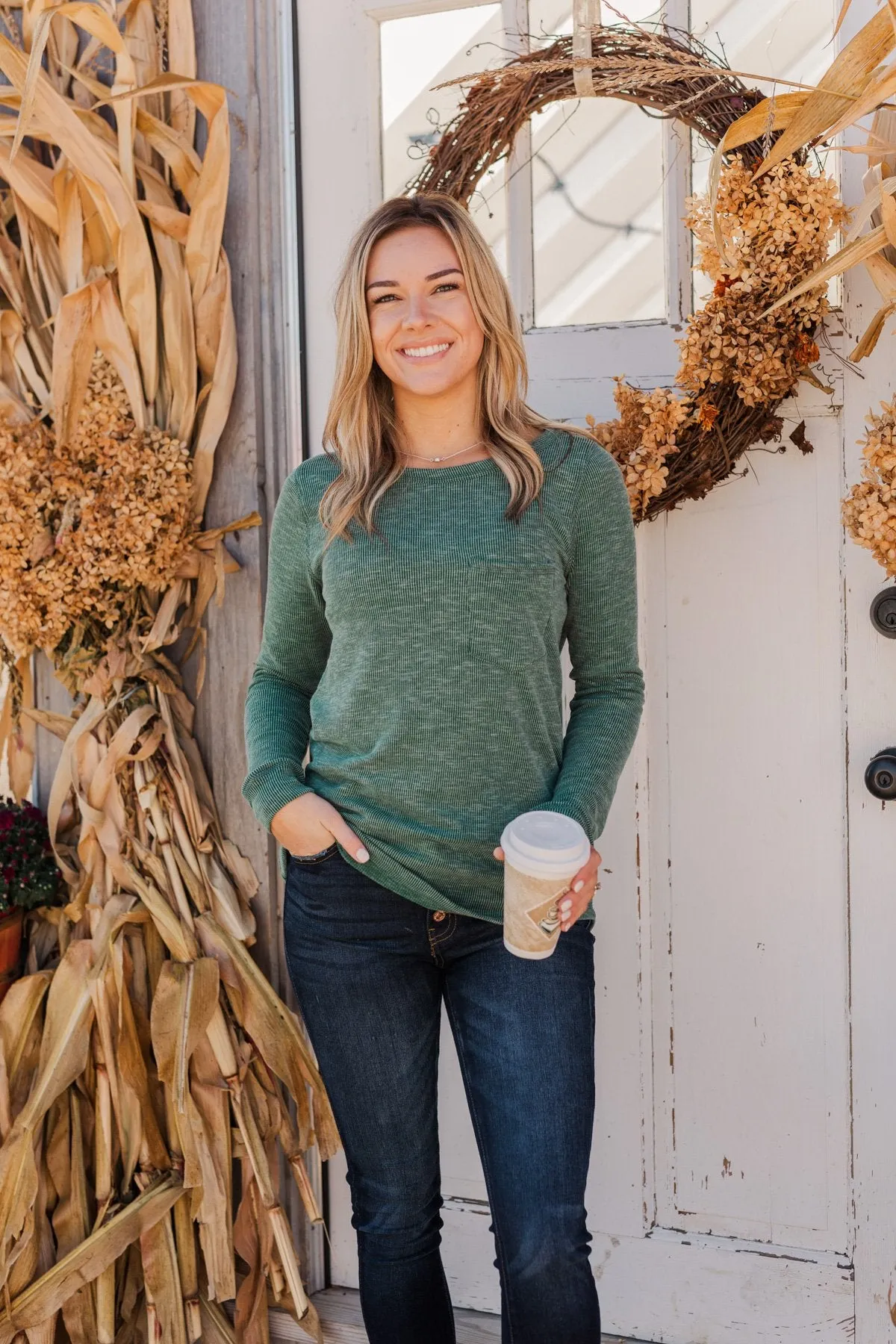 Forest Green Knit Pocket Top