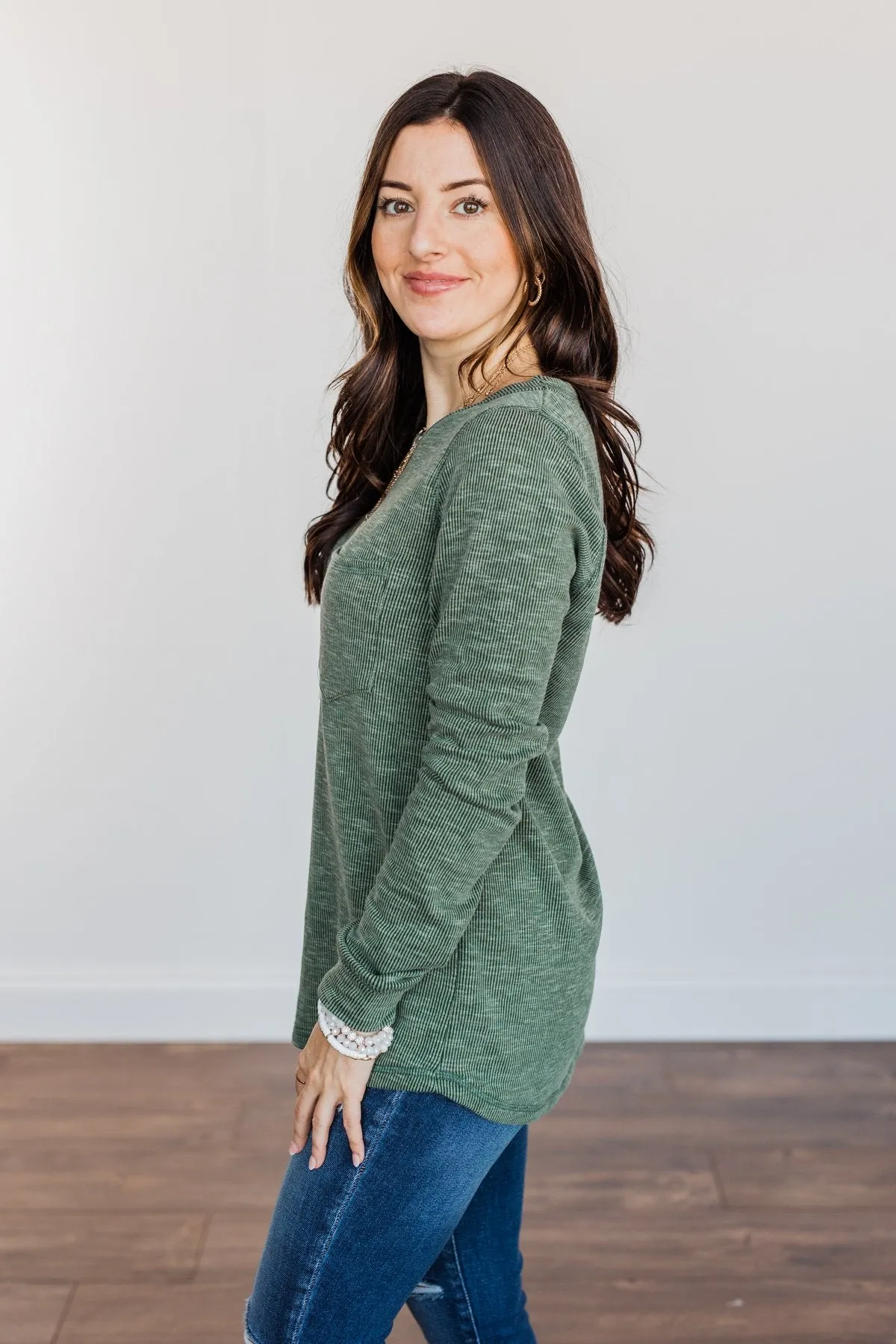 Forest Green Knit Pocket Top