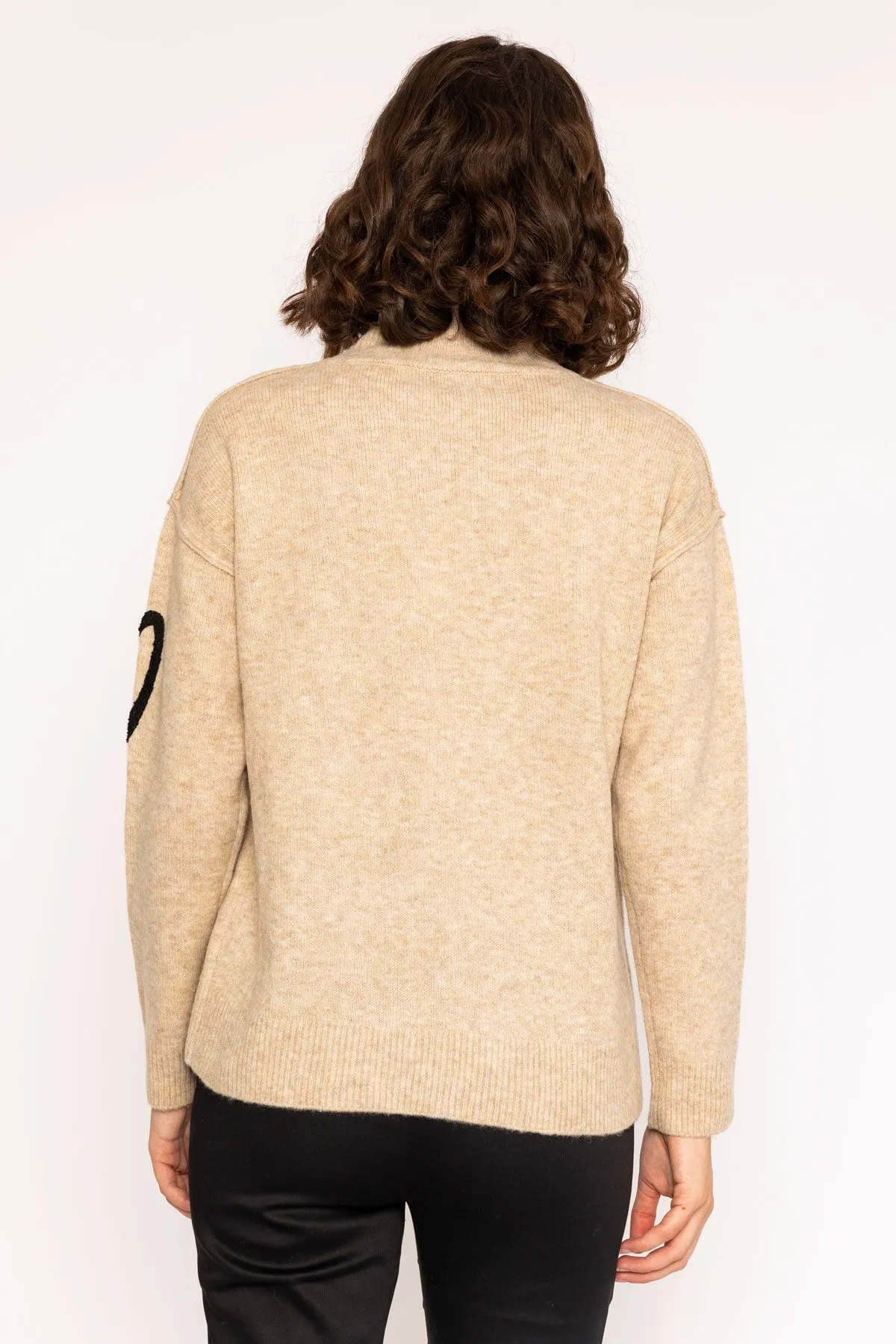 High Neck Camel Jumper with Heart Knit Design