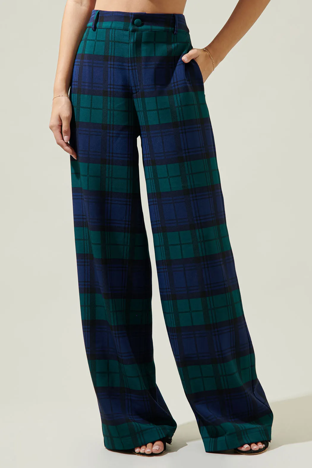 Hudson Plaid Suave Belted Wide Leg Trousers