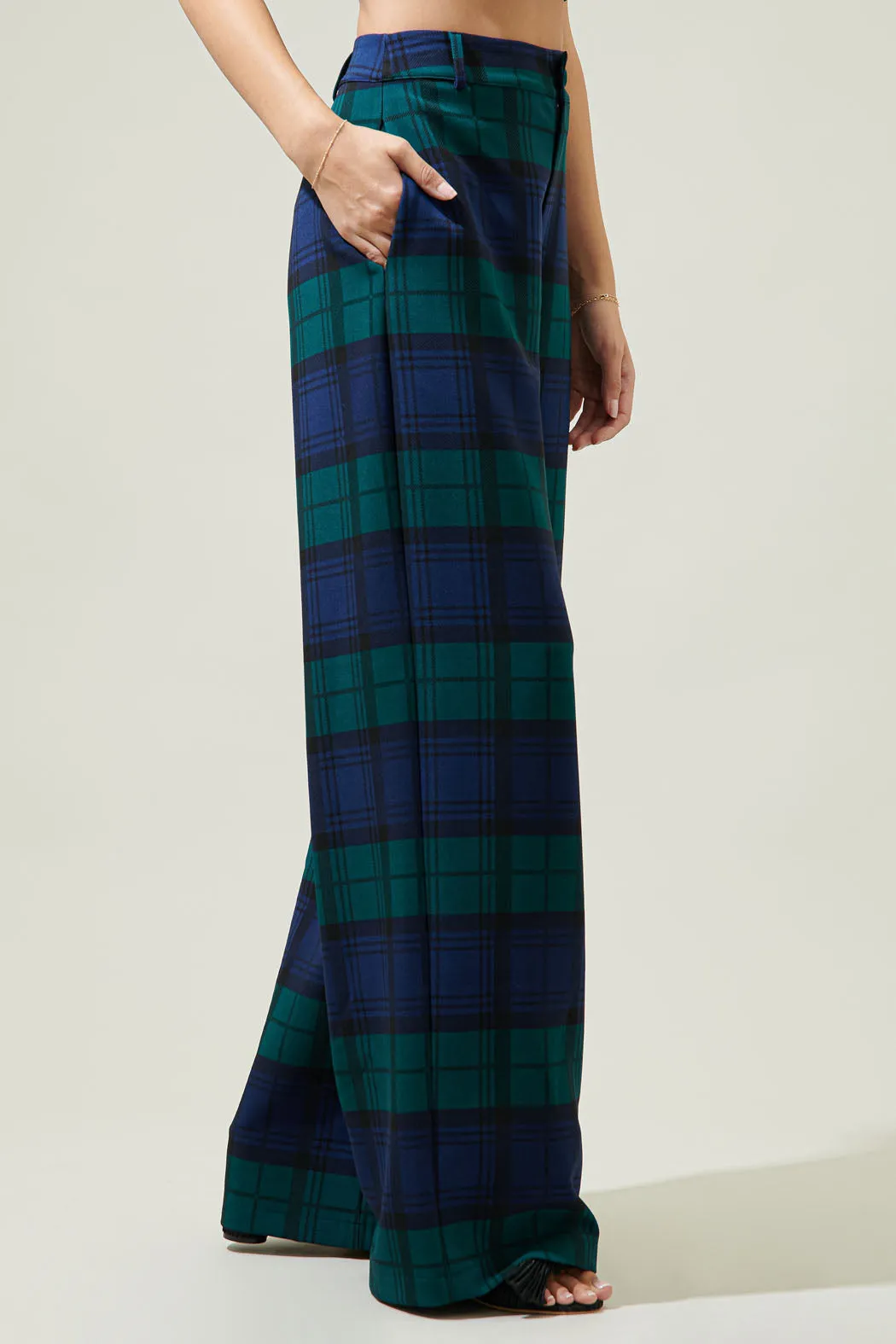 Hudson Plaid Suave Belted Wide Leg Trousers