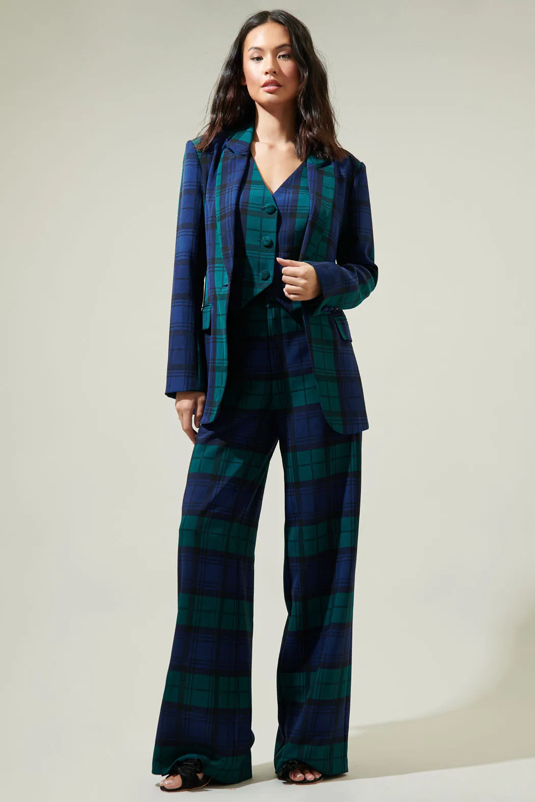 Hudson Plaid Suave Belted Wide Leg Trousers