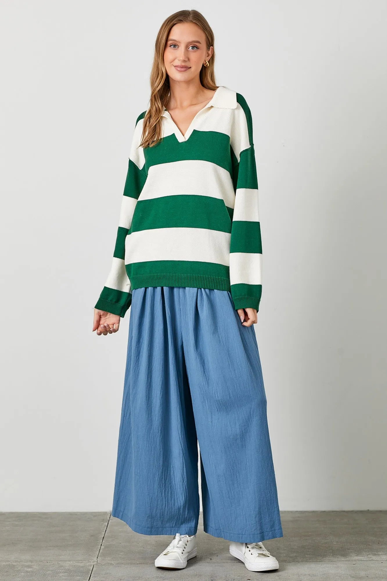 Hunter Green Wide Stripe Polo Sweater