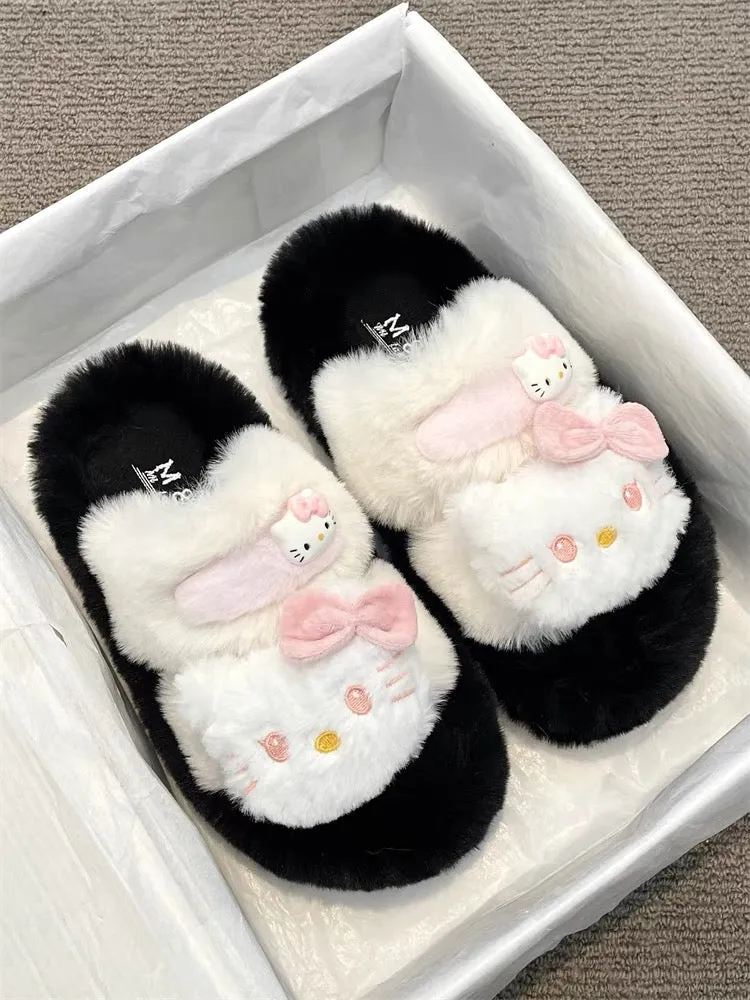 Internet celebrity cute cartoon kitty cat furry slippers for women 2024 new autumn fashionable outer wear warm slippers