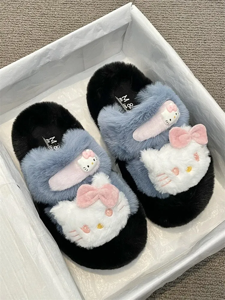 Internet celebrity cute cartoon kitty cat furry slippers for women 2024 new autumn fashionable outer wear warm slippers