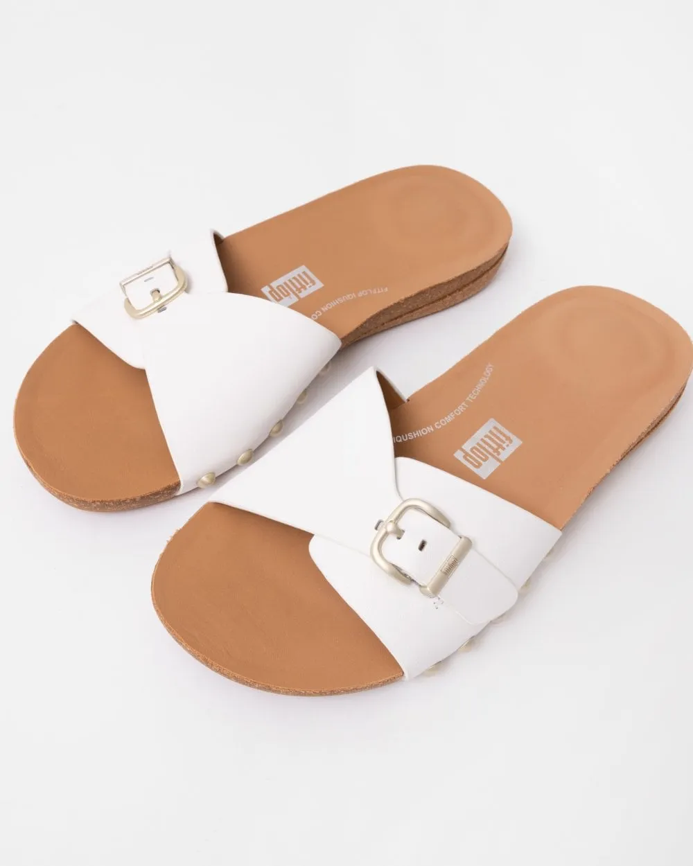 IQushion Womens Adjustable Buckle Leather Slides