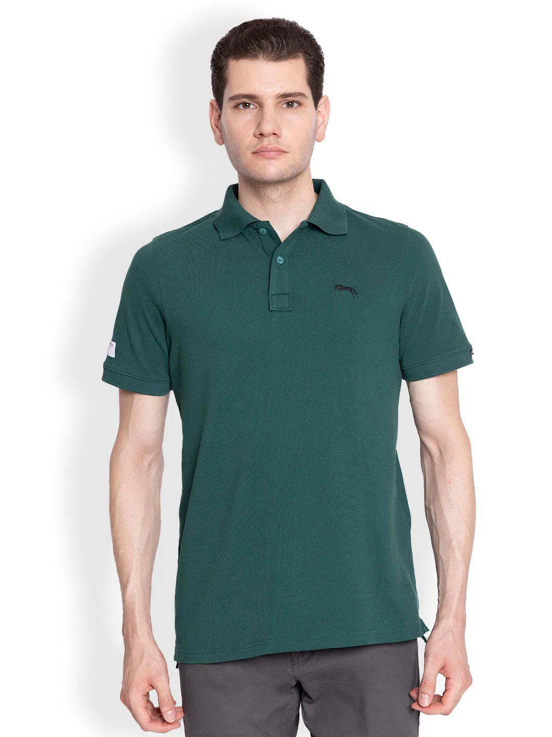 JUMP USA Men Solid forest green Polo Collar Cotton T-shirt