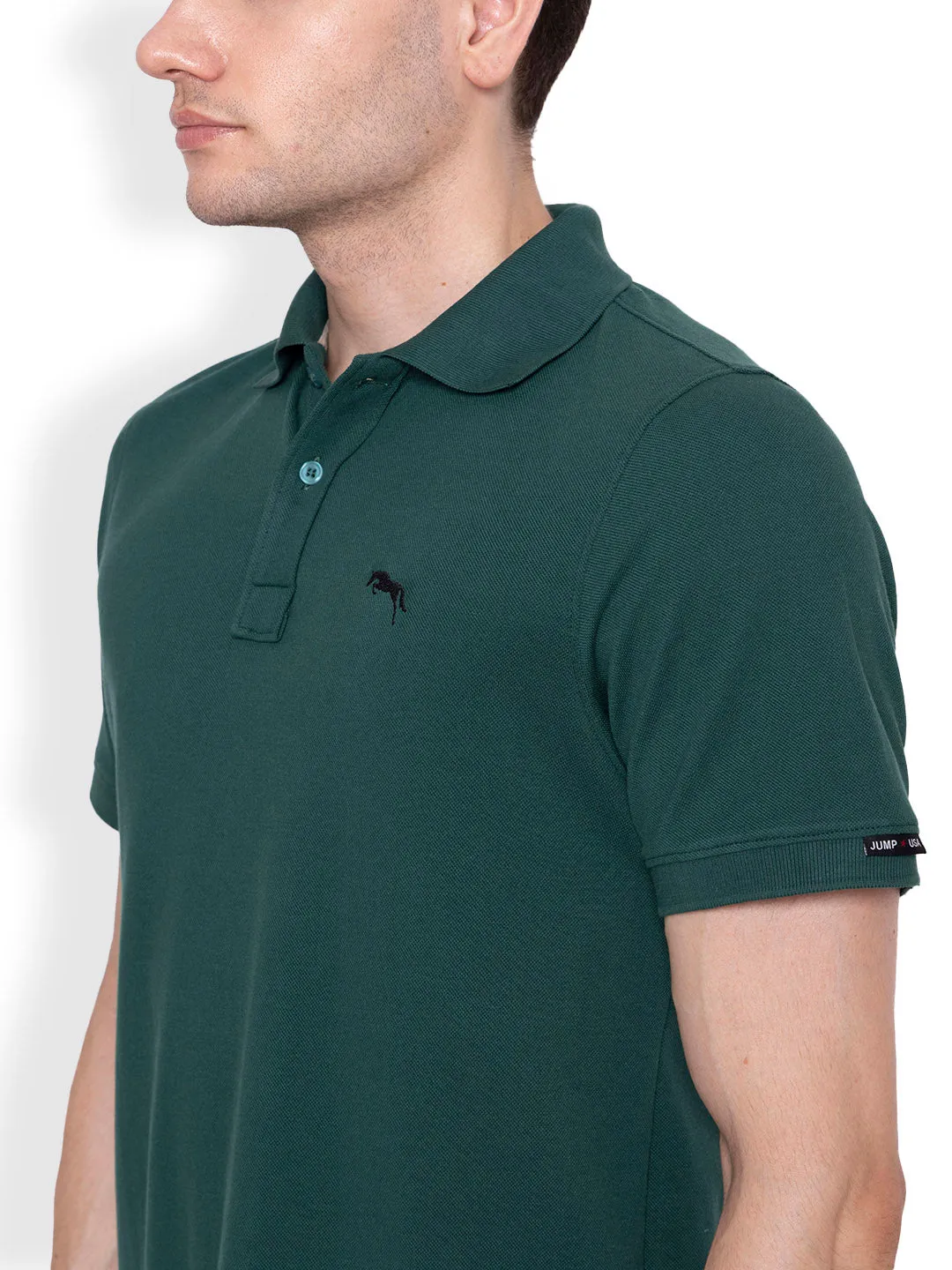 JUMP USA Men Solid forest green Polo Collar Cotton T-shirt