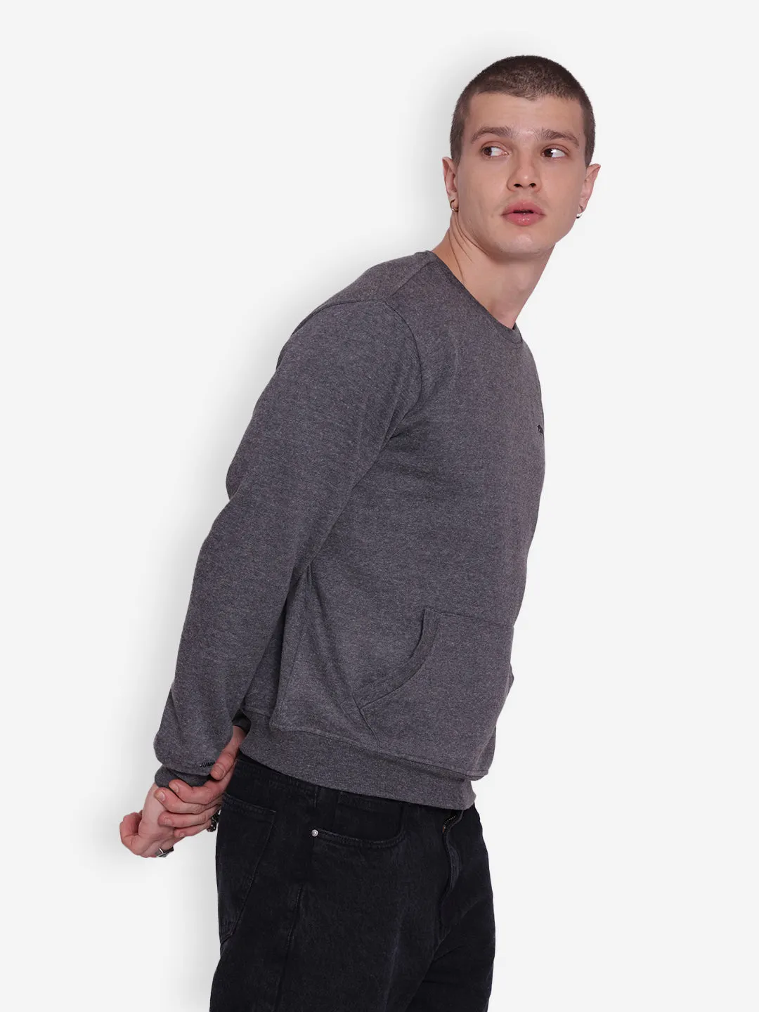 JUMP USA Men's Solid Dark Grey Pullover Sweatshirt