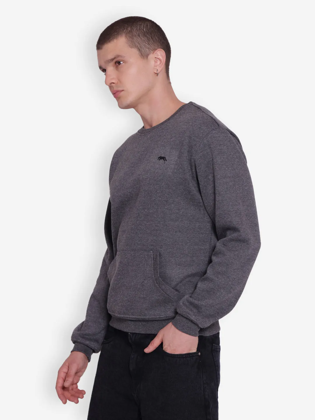 JUMP USA Men's Solid Dark Grey Pullover Sweatshirt