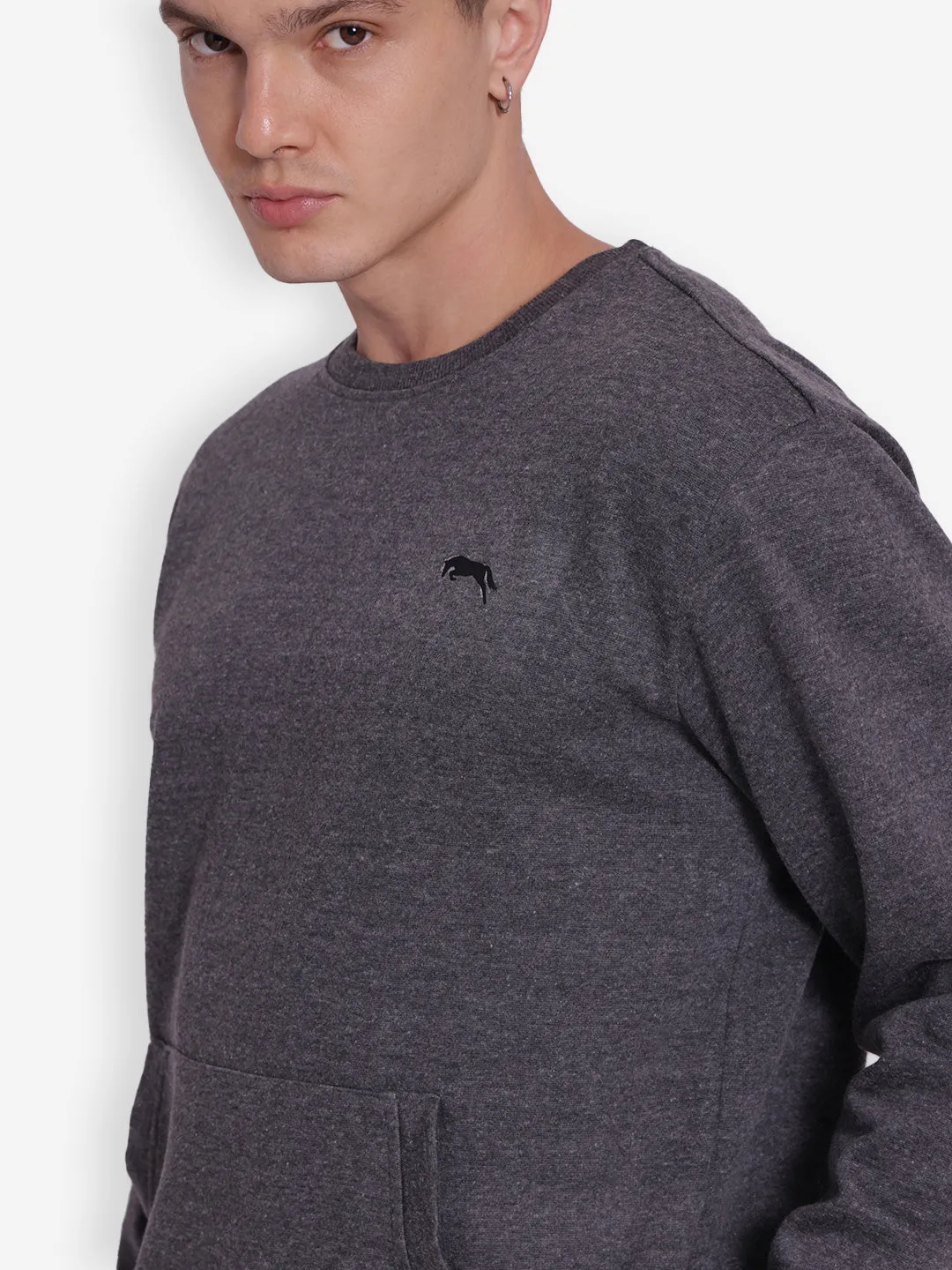 JUMP USA Men's Solid Dark Grey Pullover Sweatshirt